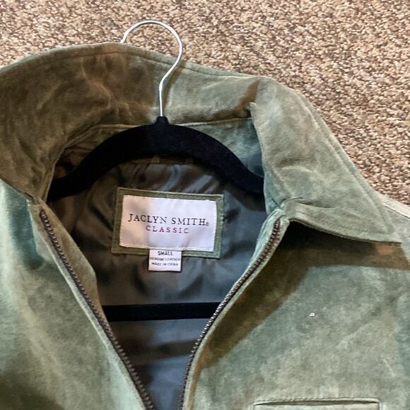 Jaclyn Smith Genuine Leather Suede Green Lightweight Jacket with Classic Collar - Picture 9 of 13